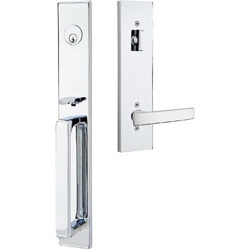 Emtek Lausanne Tubular Entrance Handleset Single Cylinder with Geneva Lever in Polished Chrome finish