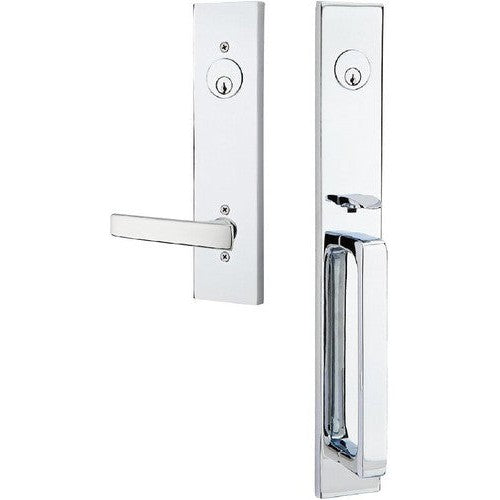 Emtek Lausanne Tubular Entrance Handleset Single Cylinder with Geneva Lever in Polished Chrome finish