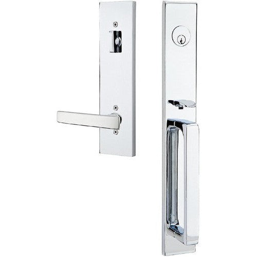 Emtek Lausanne Tubular Entrance Handleset Single Cylinder with Geneva Lever in Polished Chrome finish