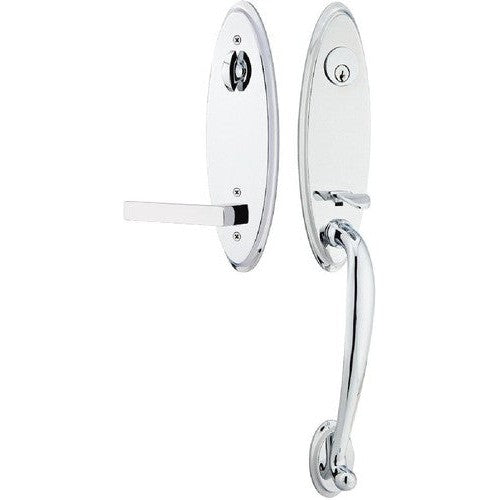 Emtek Marietta Tubular Entrance Handleset With Dumont Lever in Polished Chrome finish