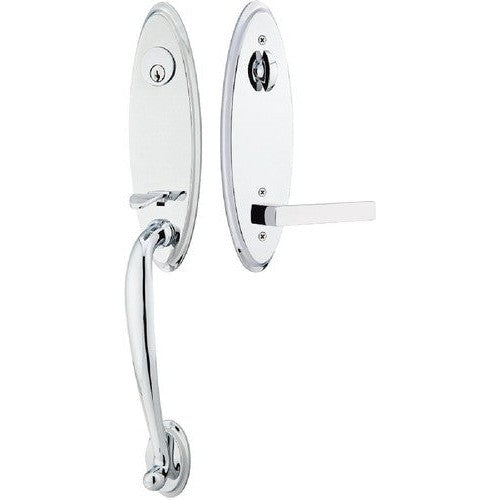 Emtek Marietta Tubular Entrance Handleset With Dumont Lever in Polished Chrome finish