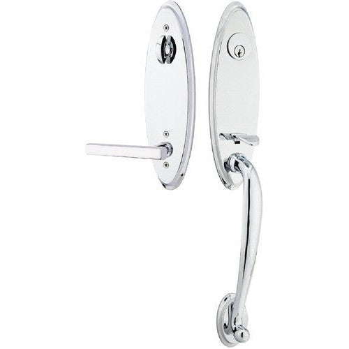 Emtek Marietta Tubular Entrance Handleset With Freestone Lever in Polished Chrome finish