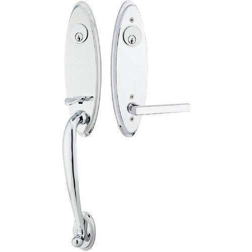 Emtek Marietta Tubular Entrance Handleset With Freestone Lever in Polished Chrome finish