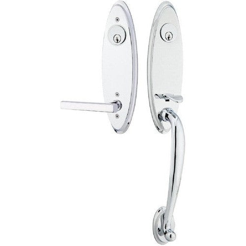 Emtek Marietta Tubular Entrance Handleset With Freestone Lever in Polished Chrome finish