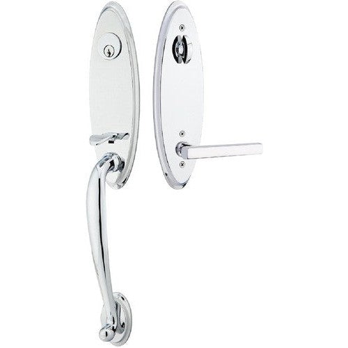 Emtek Marietta Tubular Entrance Handleset With Freestone Lever in Polished Chrome finish