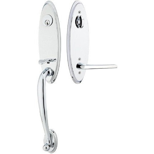 Emtek Marietta Tubular Entrance Handleset With Helios Lever in Polished Chrome finish