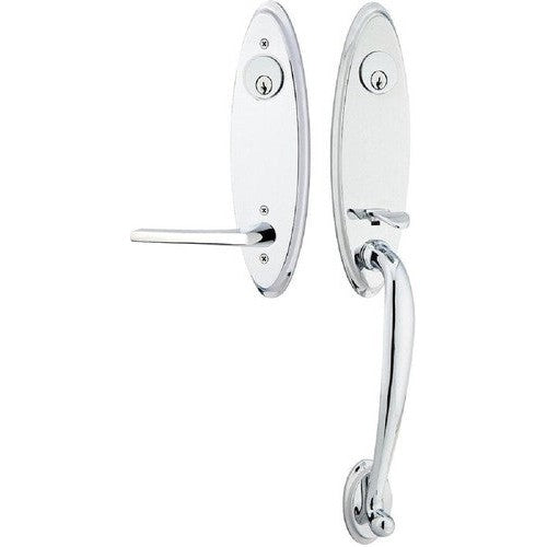 Emtek Marietta Tubular Entrance Handleset With Helios Lever in Polished Chrome finish