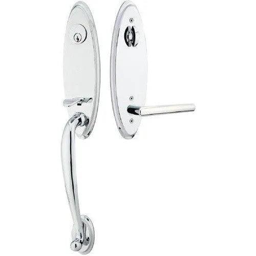 Emtek Marietta Tubular Entrance Handleset With Left Handed Stuttgart Lever in Polished Chrome finish