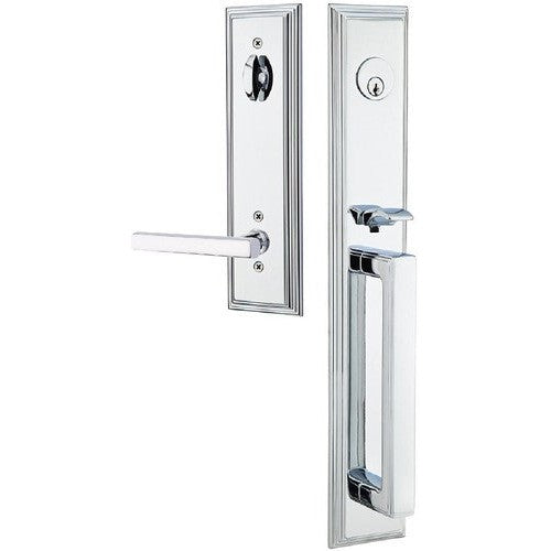 Emtek Melrose Tubular Entrance Handleset With Freestone Lever in Polished Chrome finish