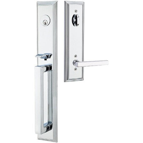 Emtek Melrose Tubular Entrance Handleset With Freestone Lever in Polished Chrome finish