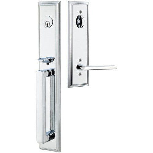 Emtek Melrose Tubular Entrance Handleset With Helios Lever in Polished Chrome finish