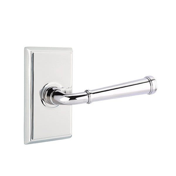 The Emtek Merrimack Lever With Rectangular Rosette in Polished Chrome finish