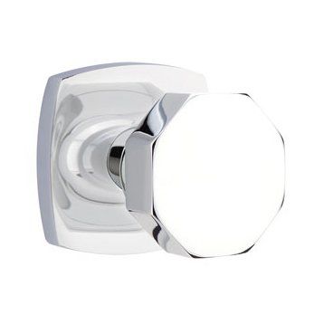 Emtek Octagon Knob with Urban Modern Rosette in Polished Chrome finish