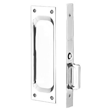 The Emtek Passage Classic Pocket Door Mortise Lock in Polished Chrome finish