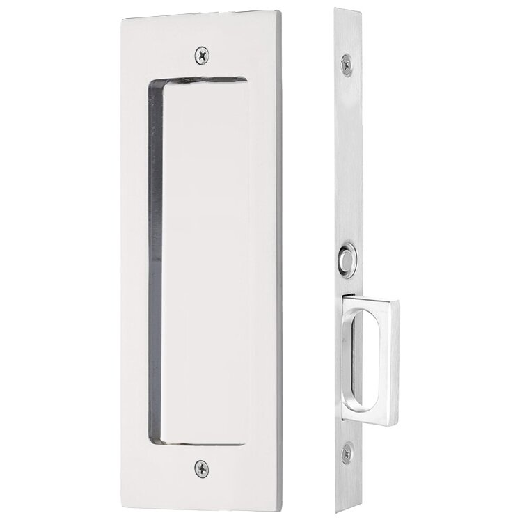 The Emtek Passage Modern Rectangular Pocket Door Mortise Lock in Polished Chrome finish