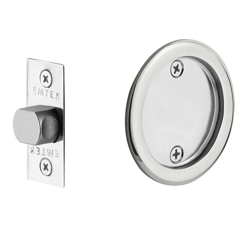 Emtek Passage Round Pocket Door Tubular Lock in Polished Chrome finish