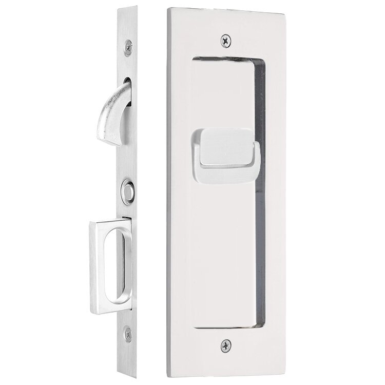 The Emtek Privacy Modern Rectangular Pocket Door Mortise Lock in Polished Chrome finish