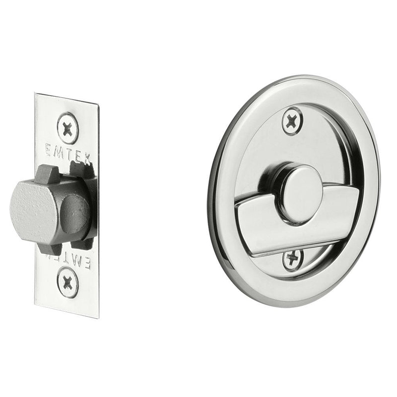 Emtek Privacy Round Pocket Door Tubular Lock in Polished Chrome finish