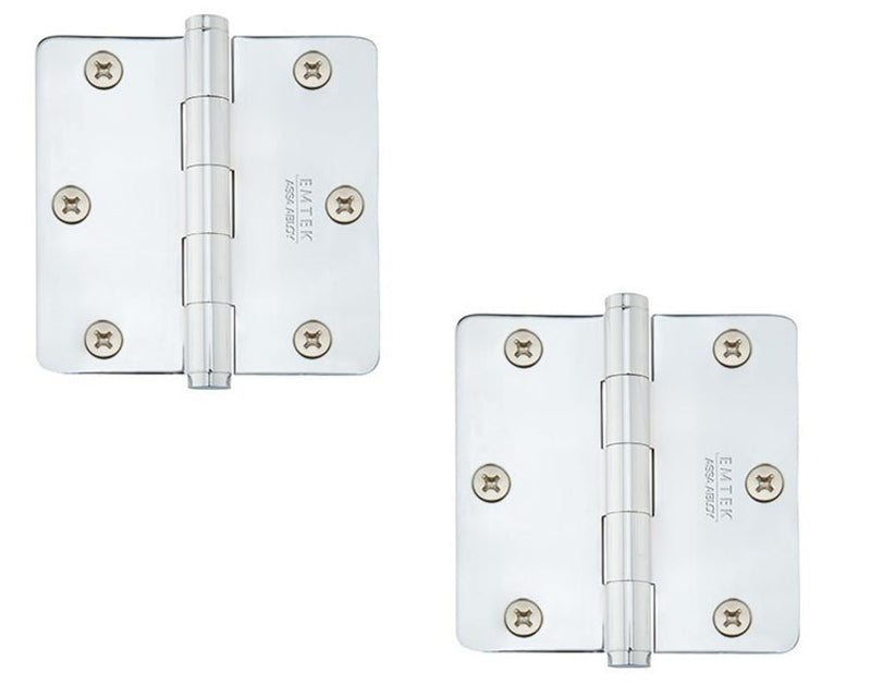 Emtek Residential Duty Solid Brass Plain Bearing Hinge, 3.5" x 3.5" with 1/4" Radius Corners in Polished Chrome finish