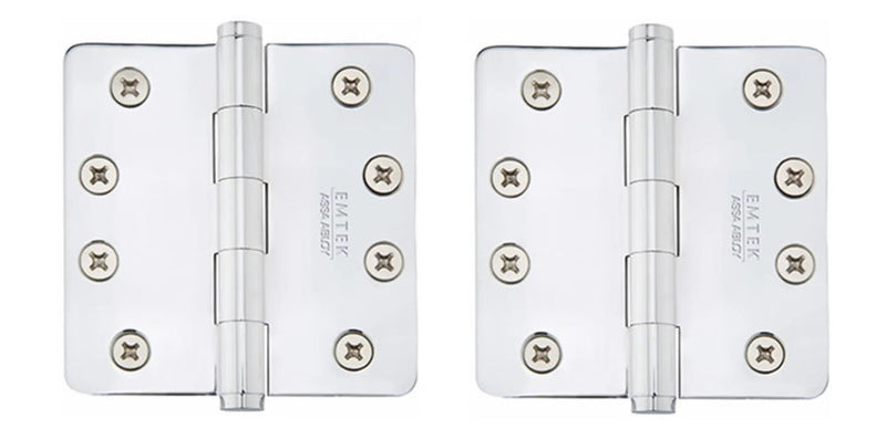 The Emtek Residential Duty Solid Brass Plain Bearing Hinge, 4" x 4" with 1/4" Radius Corners in Polished Chrome finish