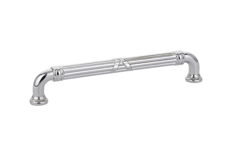 The Emtek Ribbon & Reed Estate Cabinet Pull, 6" Center to Center in Polished Chrome finish