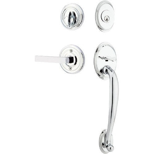 Emtek Saratoga Tubular Entrance Handleset With Dumont Lever in Polished Chrome finish