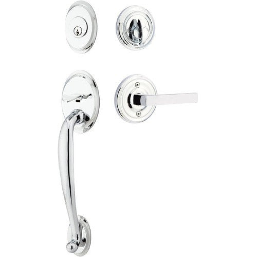 Emtek Saratoga Tubular Entrance Handleset With Dumont Lever in Polished Chrome finish