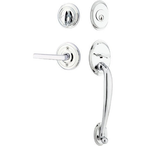 Emtek Saratoga Tubular Entrance Handleset With Freestone Lever in Polished Chrome finish