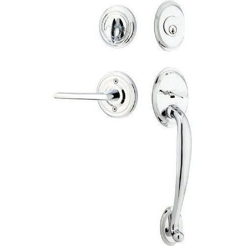 Emtek Saratoga Tubular Entrance Handleset With Helios Lever in Polished Chrome finish