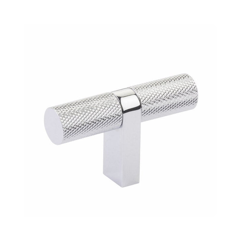 The Emtek Select Bar Knurled Cabinet T-Knob, 2 1/4" in Polished Chrome finish