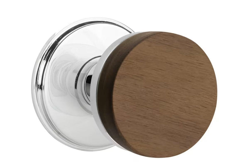 Emtek Select Conical Dark Walnut Knob with Watford Rosette in Polished Chrome finish