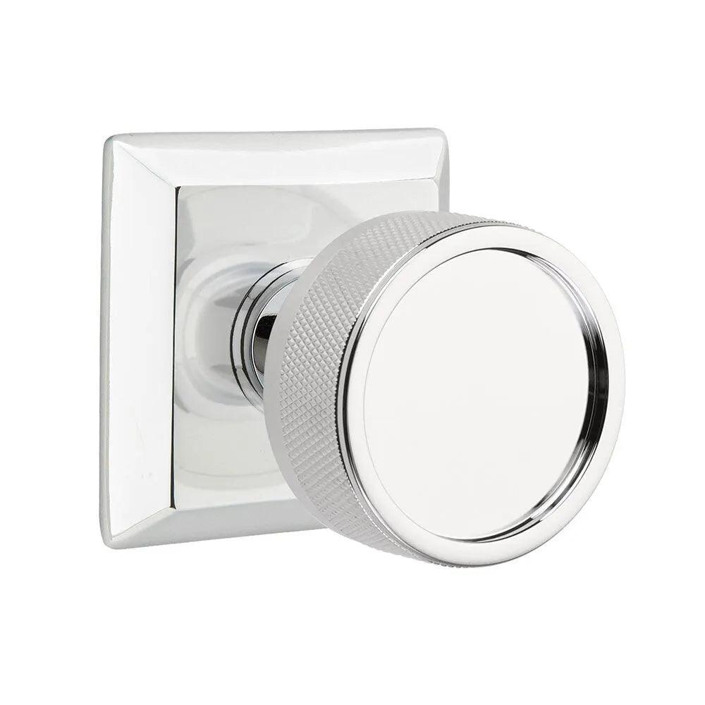 Emtek Select Conical Knurled Knob with Quincy Rosette in Polished Chrome finish