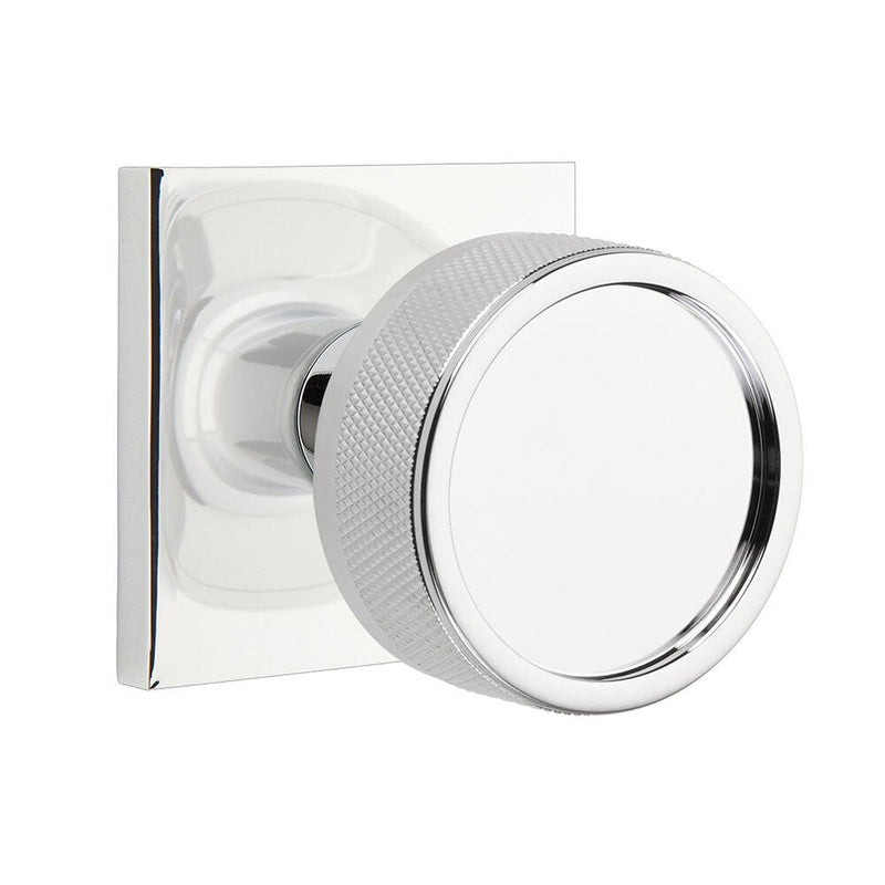 Emtek Select Conical Knurled Knob with Square Rosette in Polished Chrome finish