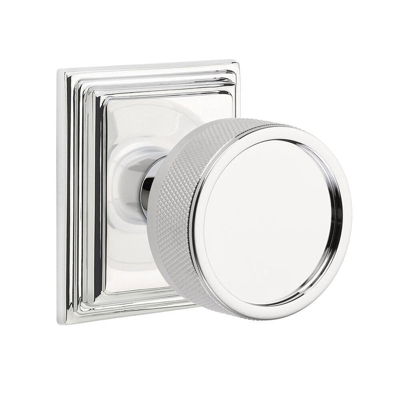 Emtek Select Conical Knurled Knob with Wilshire Rosette in Polished Chrome finish