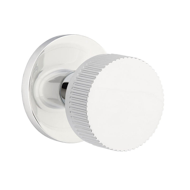 Emtek Select Conical Straight Knurled Knob with Disk Rosette in Polished Chrome finish