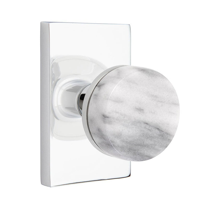 Emtek Select Conical White Marble Knob with Modern Rectangular Rosette in Polished Chrome finish