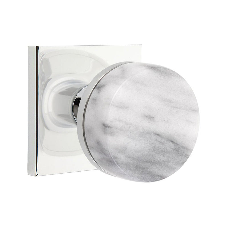 Emtek Select Conical White Marble Knob with Square Rosette in Polished Chrome finish