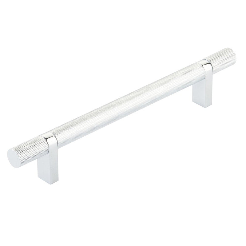 The Emtek Select Knurled Cabinet Bar Pull, 6" C-to-C in Polished Chrome finish