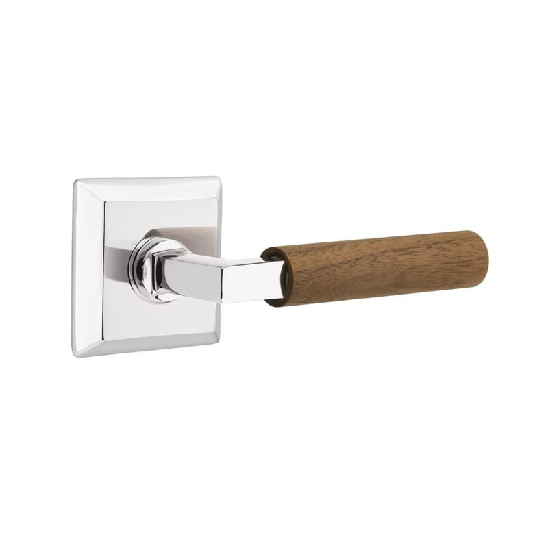 Emtek Select L-Square Dark Walnut Lever with Quincy Rosette in Polished Chrome finish