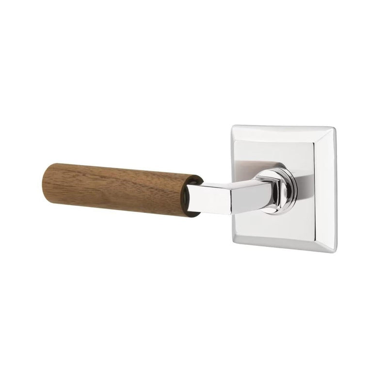 Emtek Select L-Square Dark Walnut Lever with Quincy Rosette in Polished Chrome finish