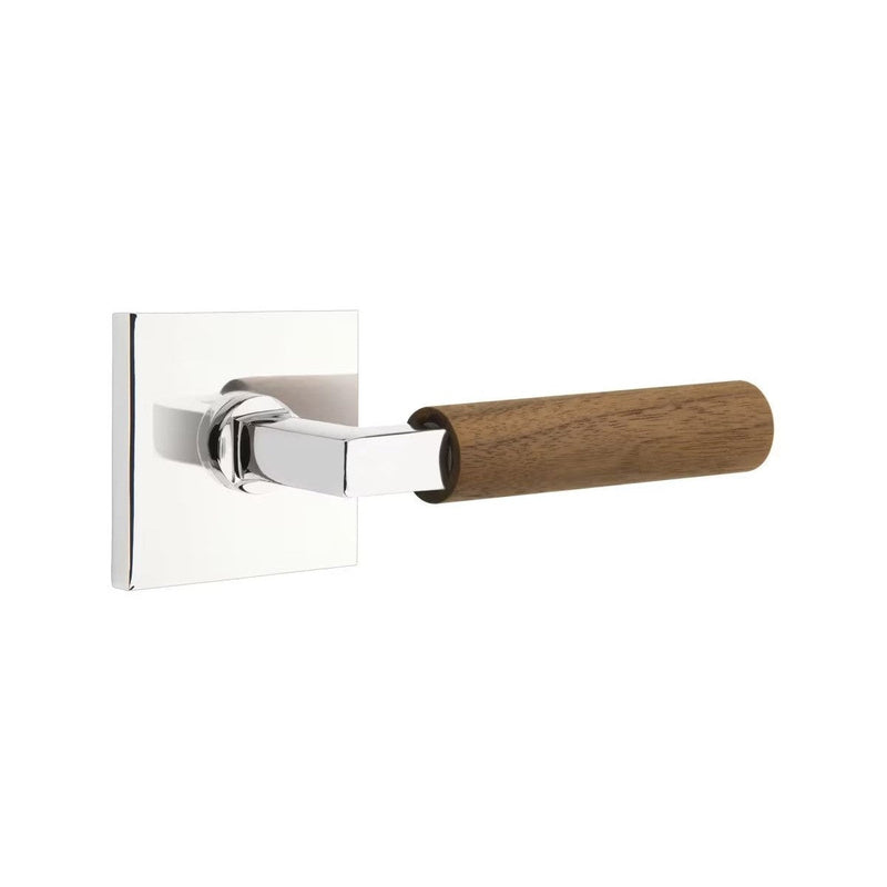 Emtek Select L-Square Dark Walnut Lever with Square Rosette in Polished Chrome finish