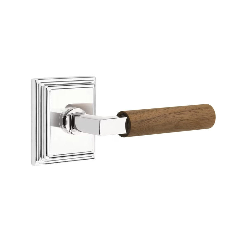 Emtek Select L-Square Dark Walnut Lever with Wilshire Rosette in Polished Chrome finish