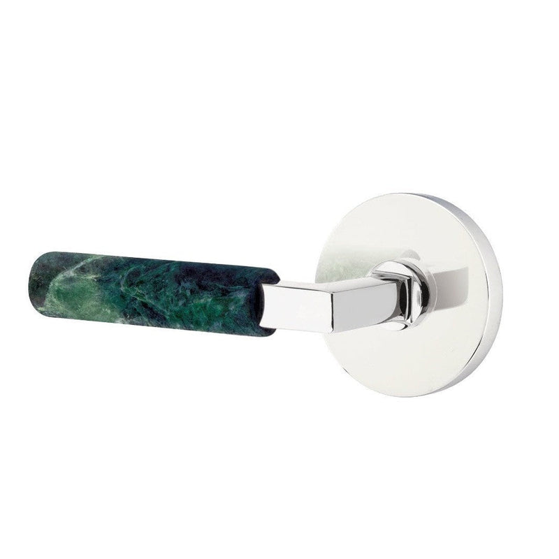 Emtek Select L-Square Green Marble Lever with Disk Rosette in Polished Chrome finish