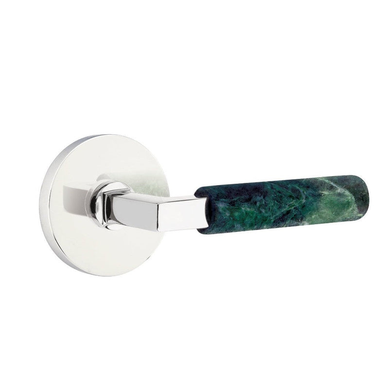 Emtek Select L-Square Green Marble Lever with Disk Rosette in Polished Chrome finish