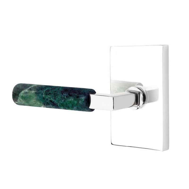 Emtek Select L-Square Green Marble Lever with Modern Rectangular Rosette in Polished Chrome finish