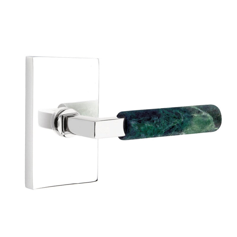 Emtek Select L-Square Green Marble Lever with Modern Rectangular Rosette in Polished Chrome finish