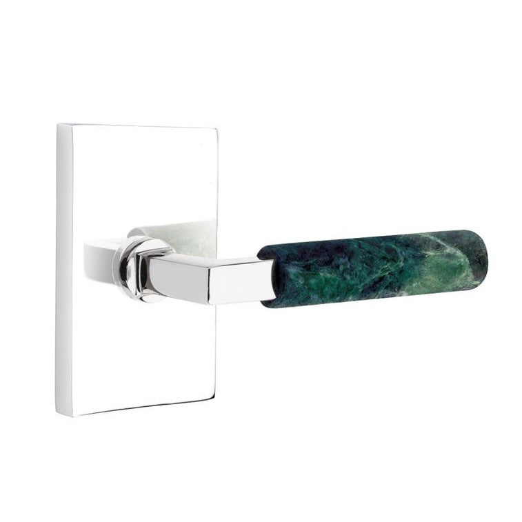 Emtek Select L-Square Green Marble Lever with Modern Rectangular Rosette in Polished Chrome finish