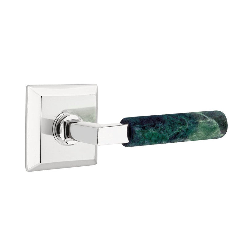 Emtek Select L-Square Green Marble Lever with Quincy Rosette in Polished Chrome finish