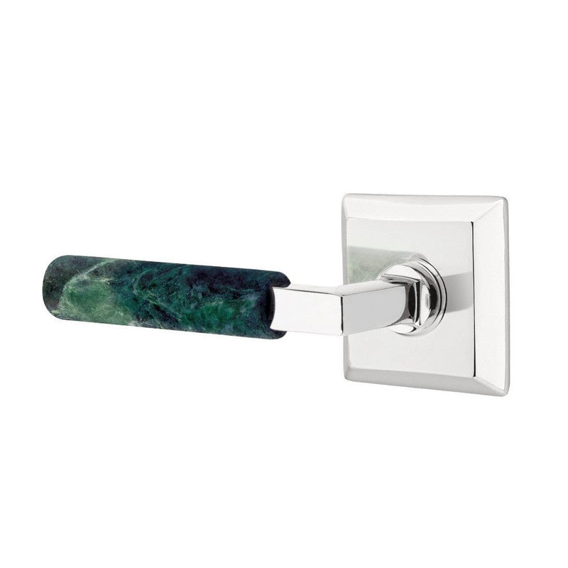 Emtek Select L-Square Green Marble Lever with Quincy Rosette in Polished Chrome finish