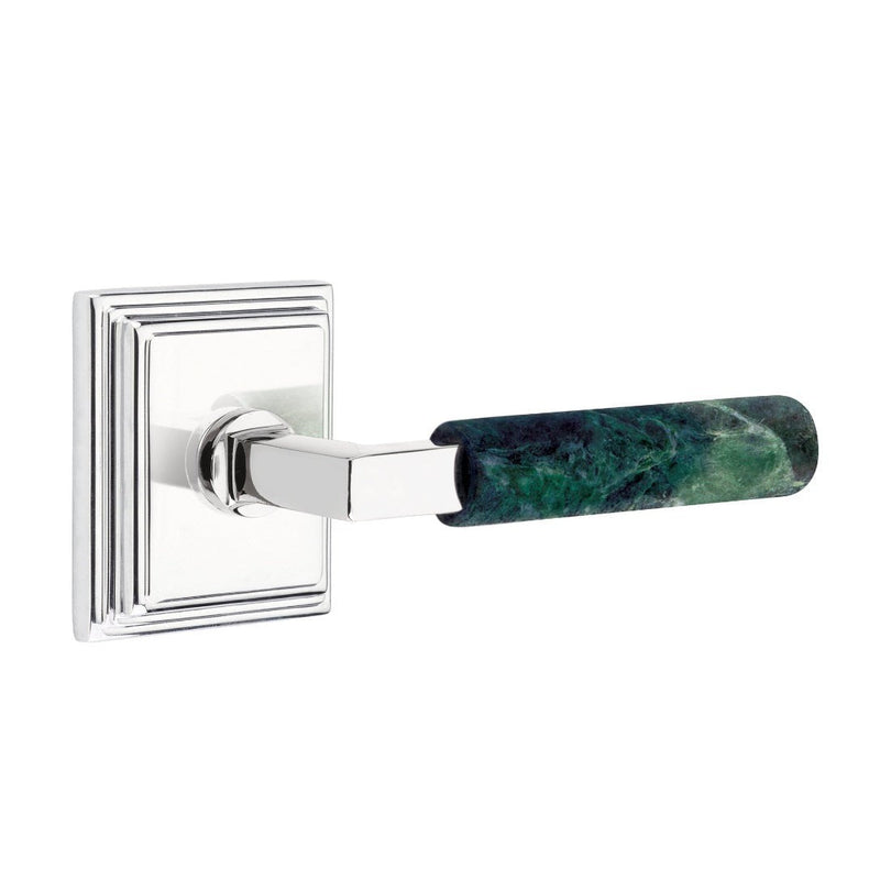 Emtek Select L-Square Green Marble Lever with Wilshire Rosette in Polished Chrome finish